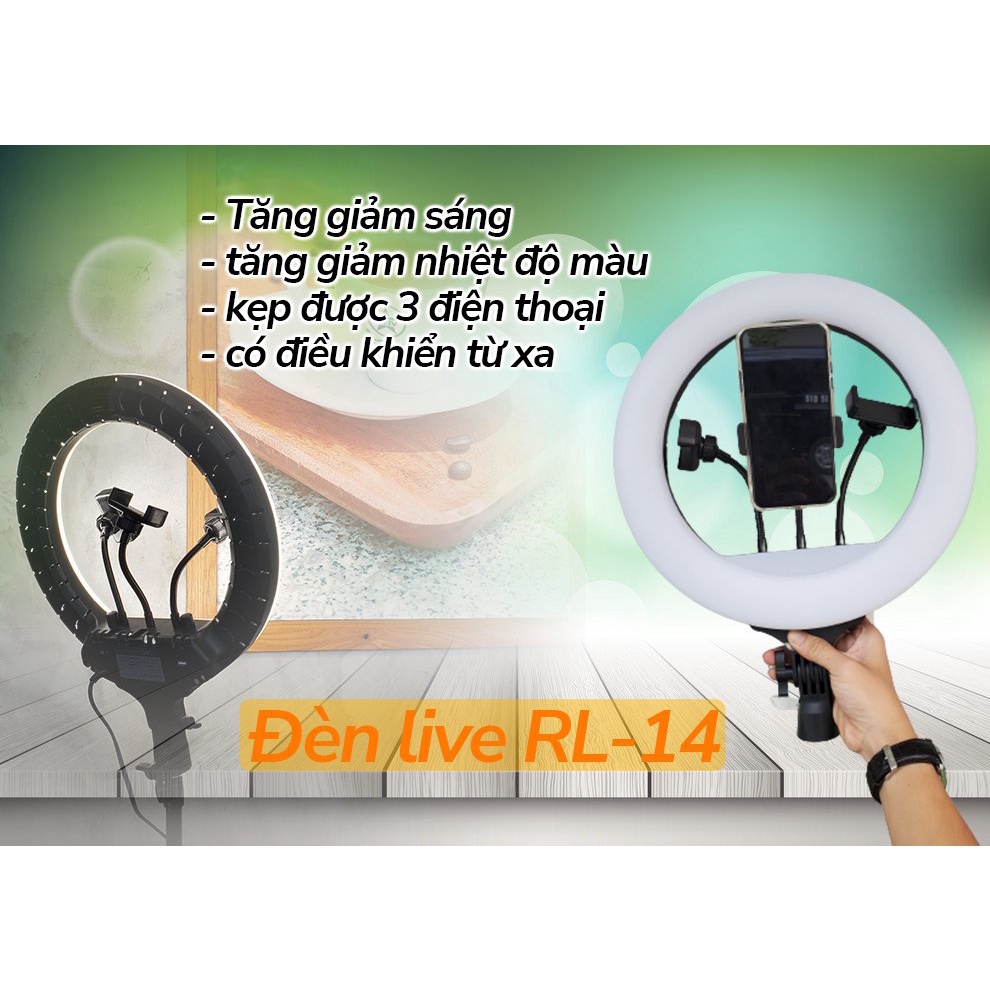 Đèn LED RL14 36cm hỗ trợ Livestream 3 điện thoại, Makeup, chụp hình studio, bán hàng online facebook tiktok đổi 3 màu