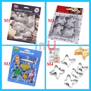 HCM - Bộ 4 khuôn cutter inox Tàu xe Máy bay, Sinh vật biển, Miếng xếp hình, Hoạt hình cute cắt bánh quy, làm fondant BCT