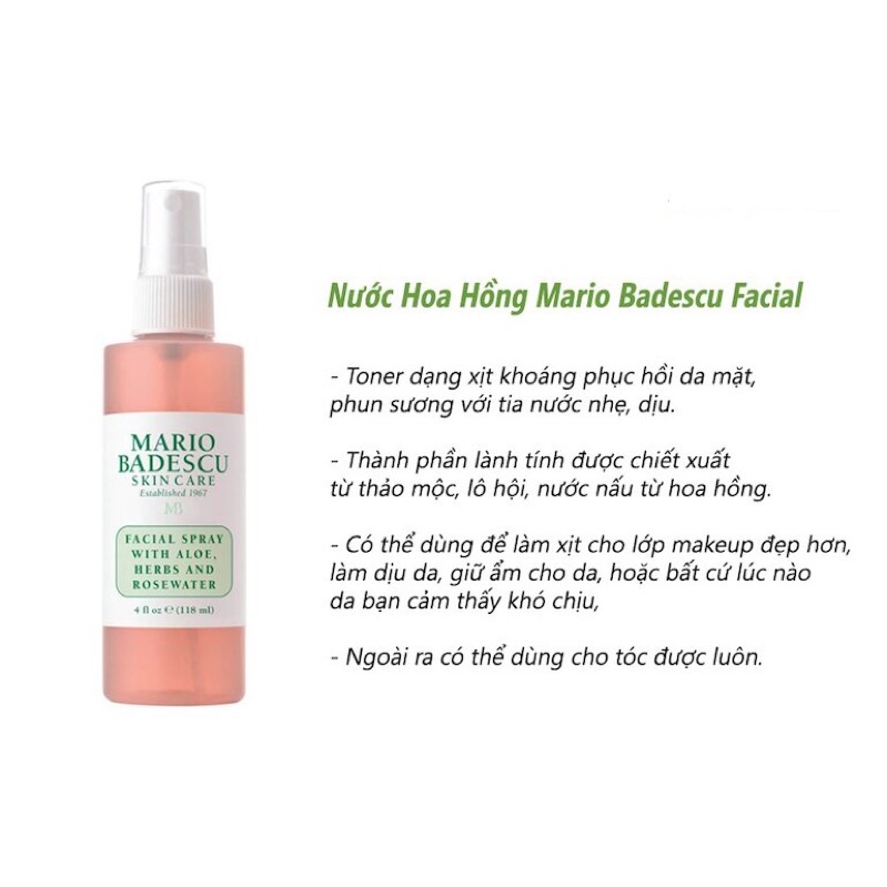 (Sẵn-Bill US) Toner xịt khoáng Mario Badescu 118ml