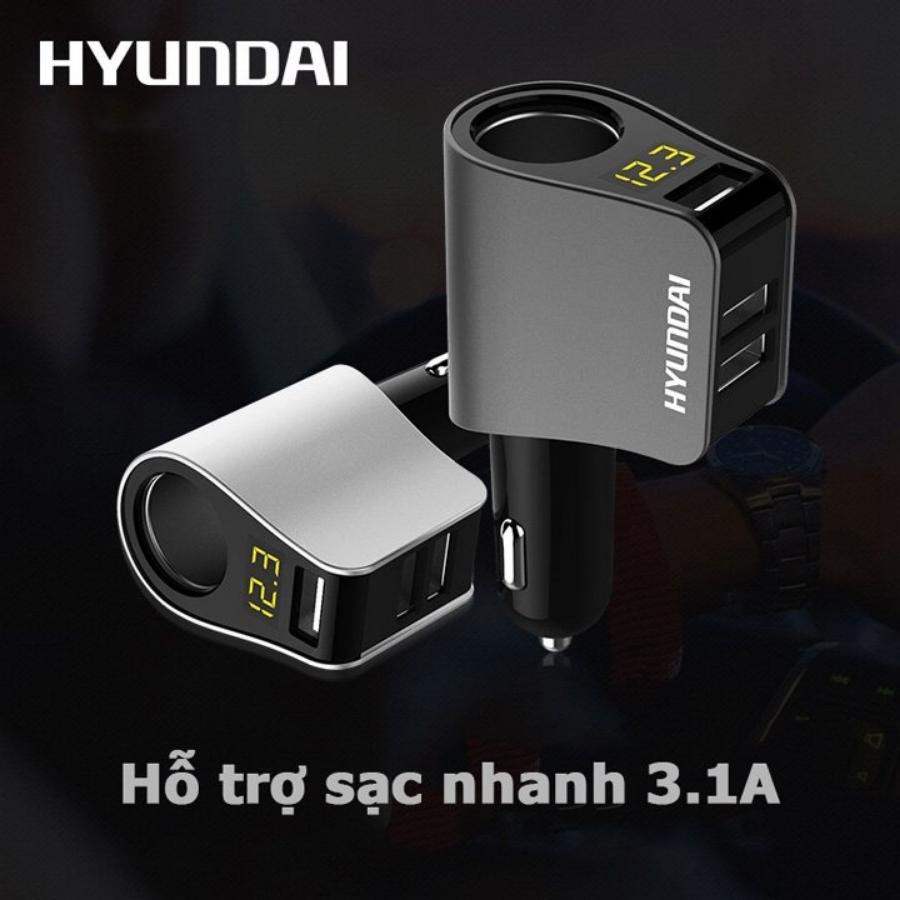 Sạc điện thoại Hyundai QC3.1 gắn trên ô tô chính hãng OTOBOX, tẩu sạc nhanh oto 3 cổng usb, có đèn leb báo điện áp