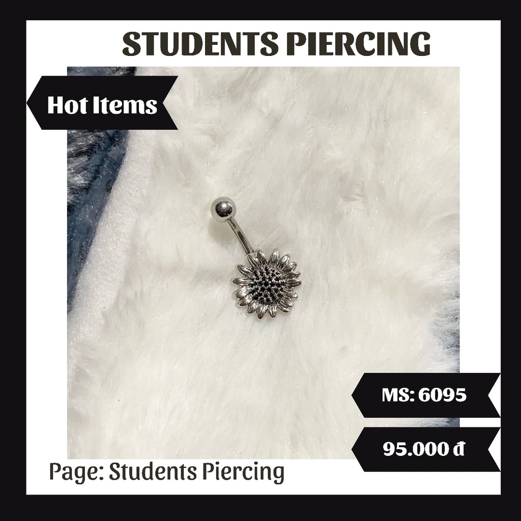 [RẺ VÔ ĐỊCH] Khuyên Rốn Hoa Hướng Dương Nụ Đá Đen - Khuyên Thép 316L