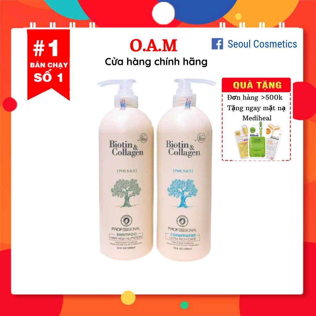 Cặp Dầu Gội Xả Biotin Collagen Trắng Giảm Rụng Tóc,Phục Hồi Tóc Khô Xơ, Hư Tổn