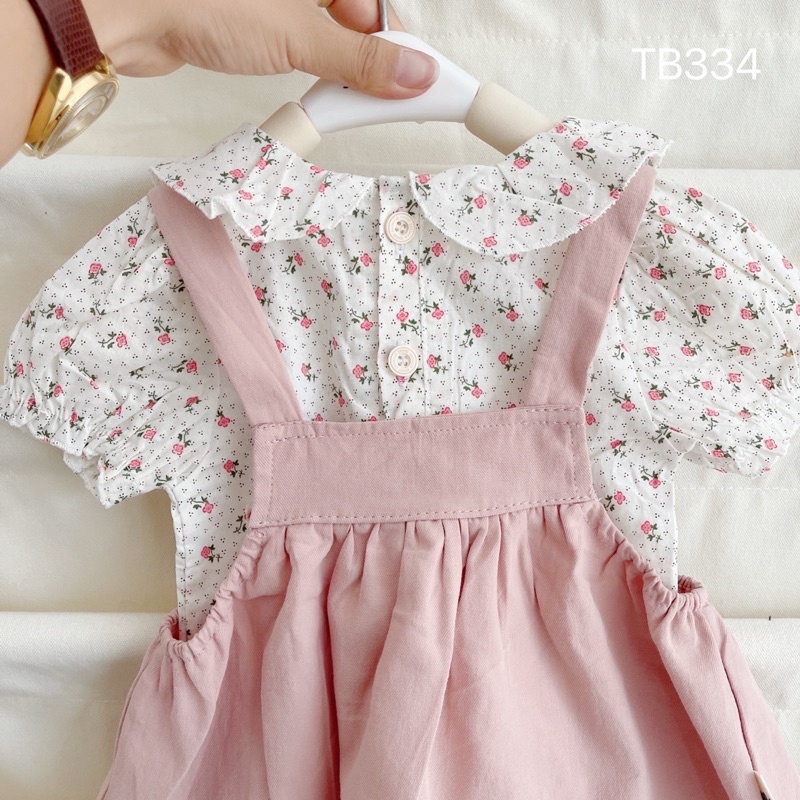 SET64 -  Set váy Yếm mix áo hoa nhí cho bé gái từ 8-17kg