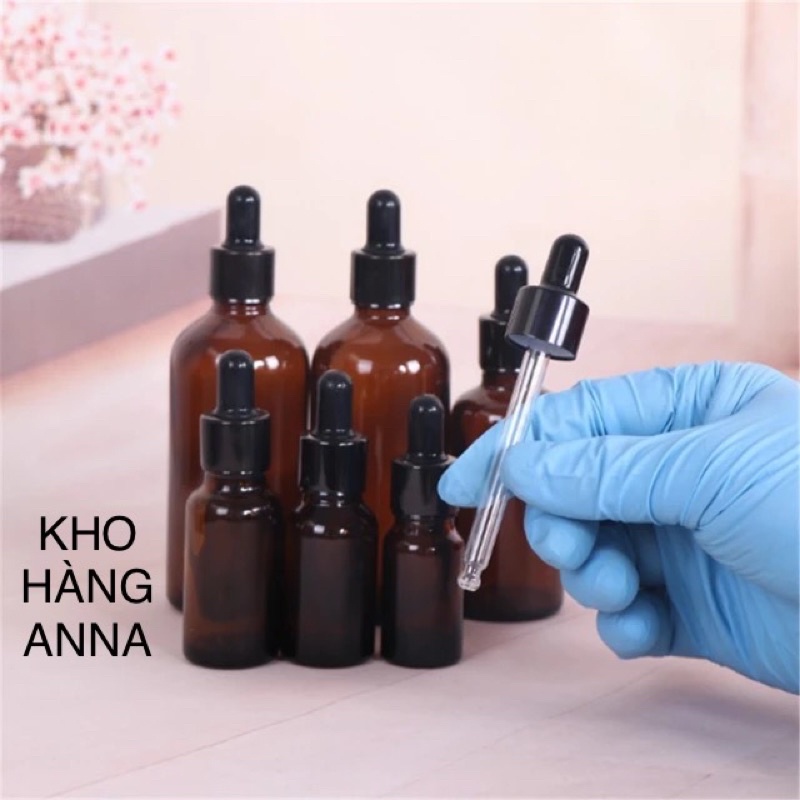 COMBO 5 chai thủy tinh xịt sương/ bóp giọt đựng tinh dầu - Chai Nâu/ trong suốt thủy tinh 100ml/ 50ml/ 30ml/ 20ml/ 10ml