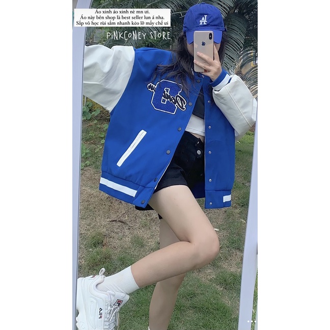 (ORDER)Áo khoác bomber jacket varsity áo khoác tay da hot hit ảnh thật ở đầu