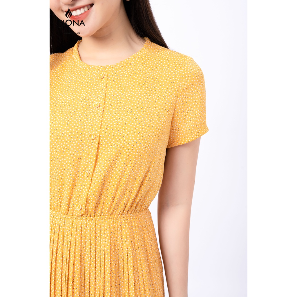 Đầm xòe dập nhăn chun eo cổ xếp bèo FIONA F451333