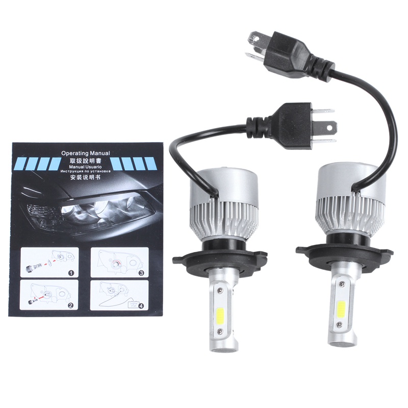 Bóng ĐèN Pha Xe Hơi MàU TrắNg 6000K, led TrắNg 2X S2 H4 72W 8000LM