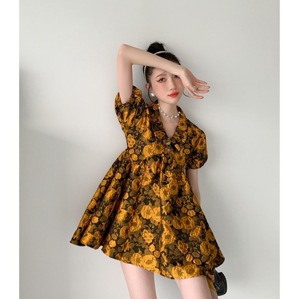 Đầm Hoa Tay Phồng Phong Cách Retro Thời Trang Hè 2021 Cho Nữ