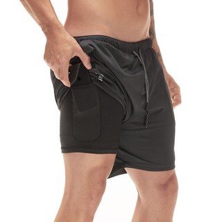 Quần đùi gym nam 2 lớp