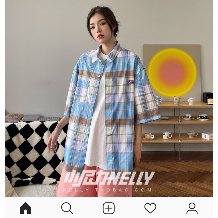 Áo sơ mi nelly sale (có sẵn) xanh kẻ wantcha