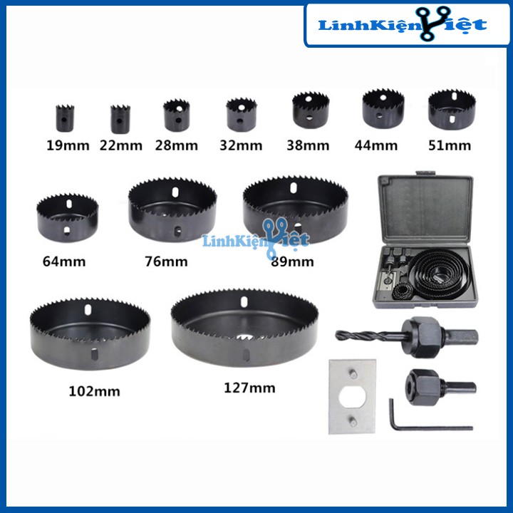 Bộ Khoét Lỗ Tròn-Tạo Lỗ Loa 15 Chi Tiết (Khoét Gỗ)