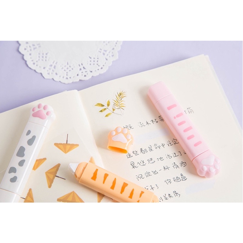 Băng dính 2 mặt dạng kéo Glue tape kiêm bút xoá hình chân mèo dễ thương Tẻn Tẻn
