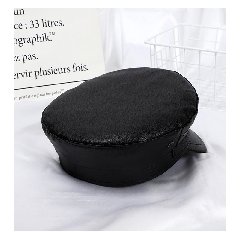 Mũ Beret Da pu Màu Đen Phong Cách Anh Quốc Thời Trang Thu Đông