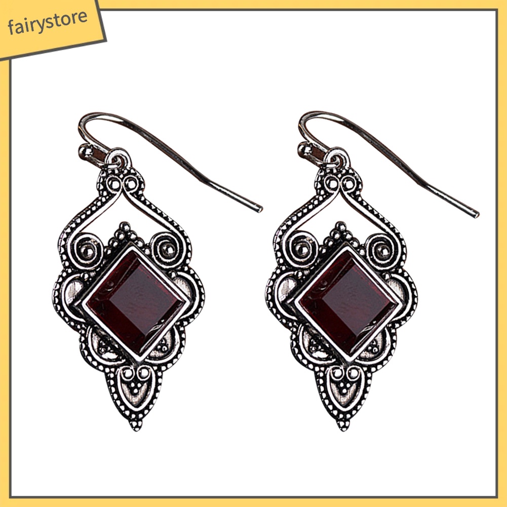 Bông Tai Đính Đá Ruby Nhân Tạo Phong Cách Cổ Điển