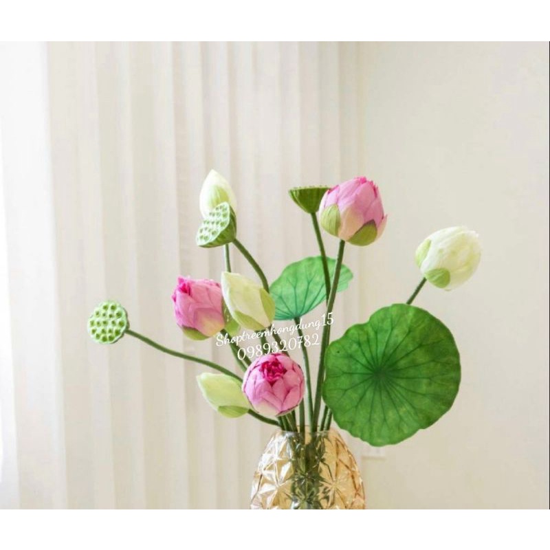 Hoa sen nở bách diệp quan âm, sen lụa đẹp cao cấp trang trí phòng khách, decor