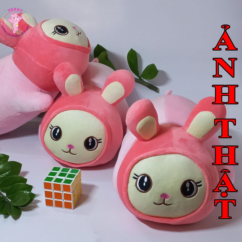 Gấu Bông Hình Con Thỏ Hồng Dáng Nằm Size 40cm Chất Liệu Vải Bông Cao Cấp Xuất Dư Siêu Thị