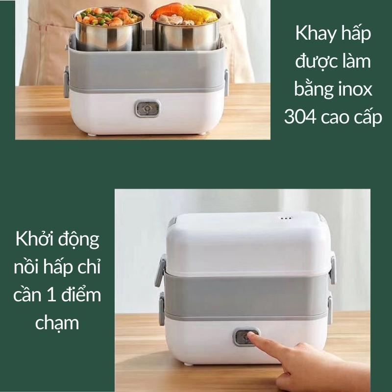 Hộp Cơm Cắm Điện 2 Tầng 4 Ngăn Bằng Inox Giữ Nhiệt, Hâm Nóng Và Tự Nấu Chín, Cà Men Đựng Cơm Đi Làm