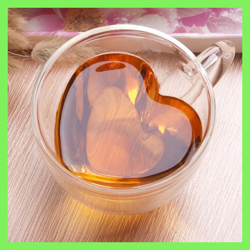 180 / 240ML Ly uống trà Ly trà hai lớp Tách trà chịu nhiệt Sáng tạo hình trái tim Nước ép thủy tinh kép Cốc cà phê sữa