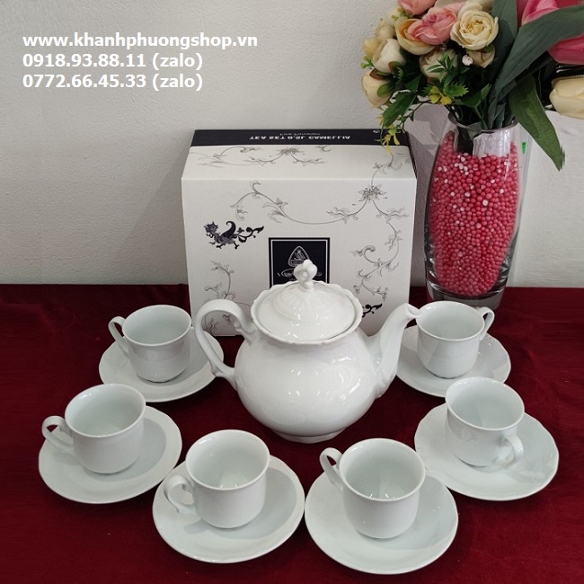 Bộ bình tách trà sứ trắng Minh Long - bộ bình trà sứ trắng Minh Long