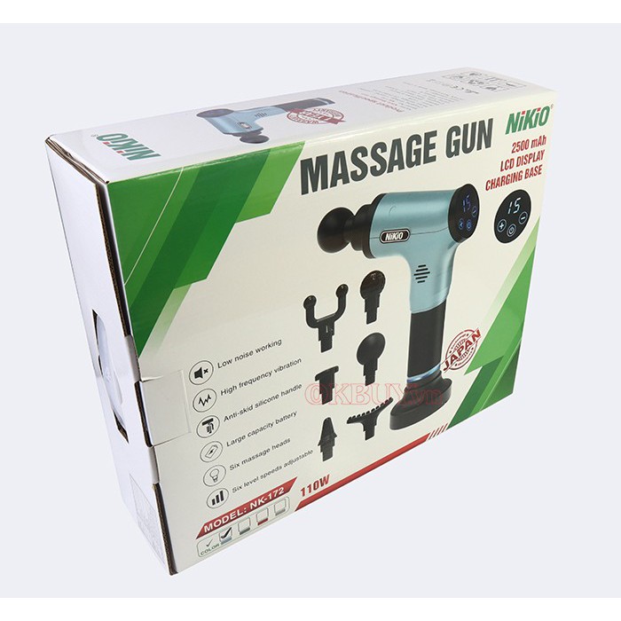 Súng massage gun trị đau nhức căng cơ cao cấp NIKIO NK-172 - 110W, xanh rêu