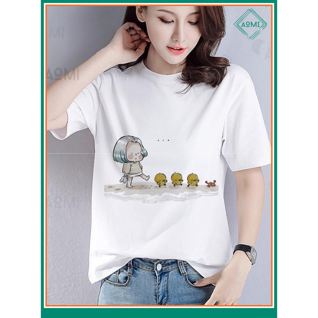 ÁO THUN NAM NỮ AT1714 ANIME GIRL VÀ VỊT CON THỜI TRANG AOMI unisex PHONG CÁCH CÁ TÍNH ĐẸP