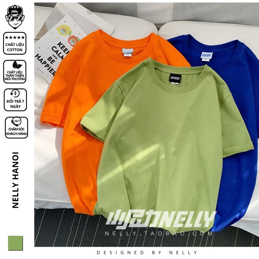 Áo thun tay lỡ NELLY phông Unisex nam nữ oversize form rộng xanh lá cây trơn