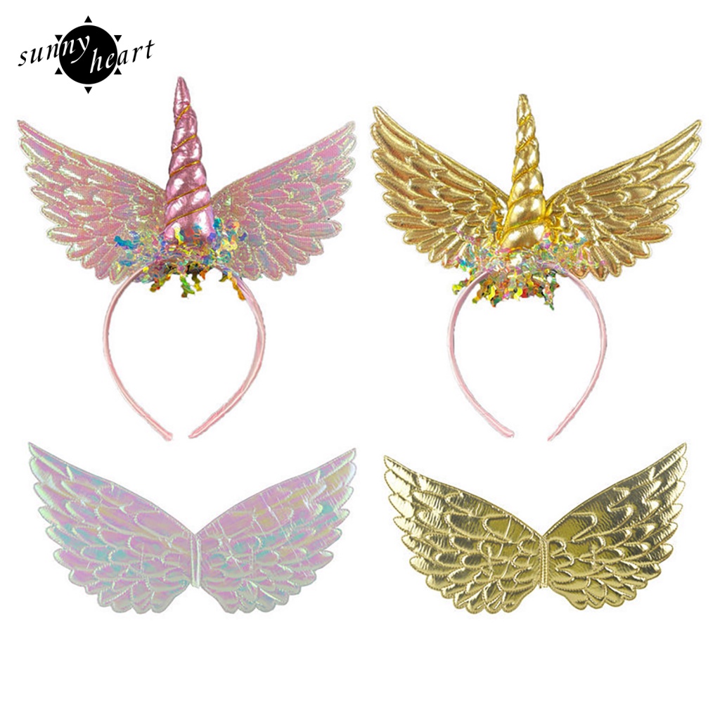 1 Băng Đô Cài Tóc Hình Sừng Kỳ Lân Có Cánh Hóa Trang Halloween