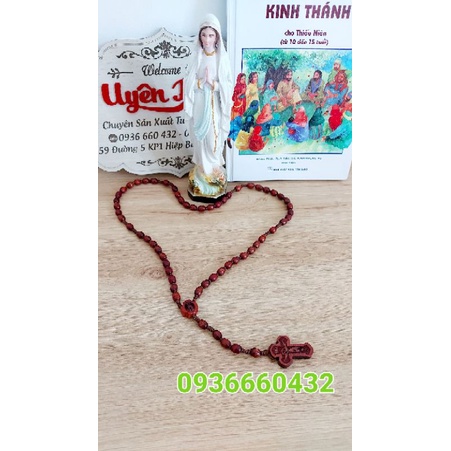 Chuỗi tràng hạt mân côi gỗ cẩm Hàn Quốc dây dù 60 hạt hình o val tròn dài - thánh giá điêu khắc hình Chúa