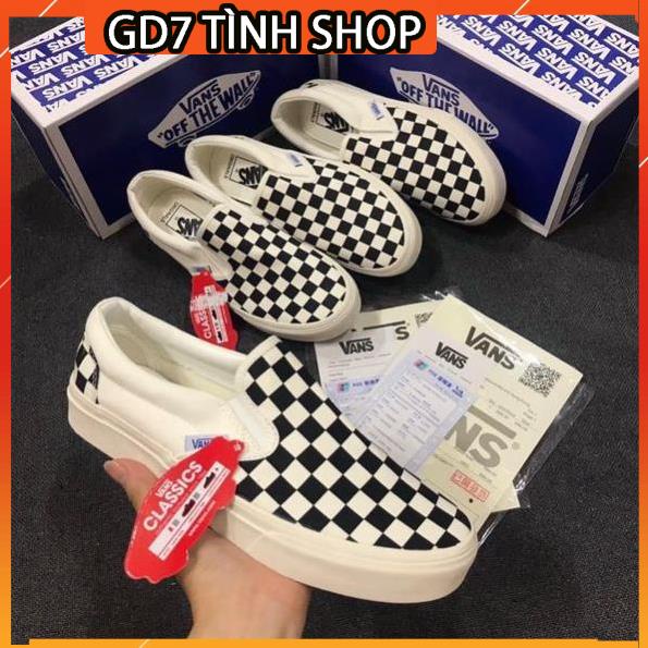 ✅SALE Sốc✅ Giày thể thao vans caro lười van fog slip on dán, FOG Đen Trắng nam nữ đủ size 36-43 bản đẹp hàng FullBoxBill