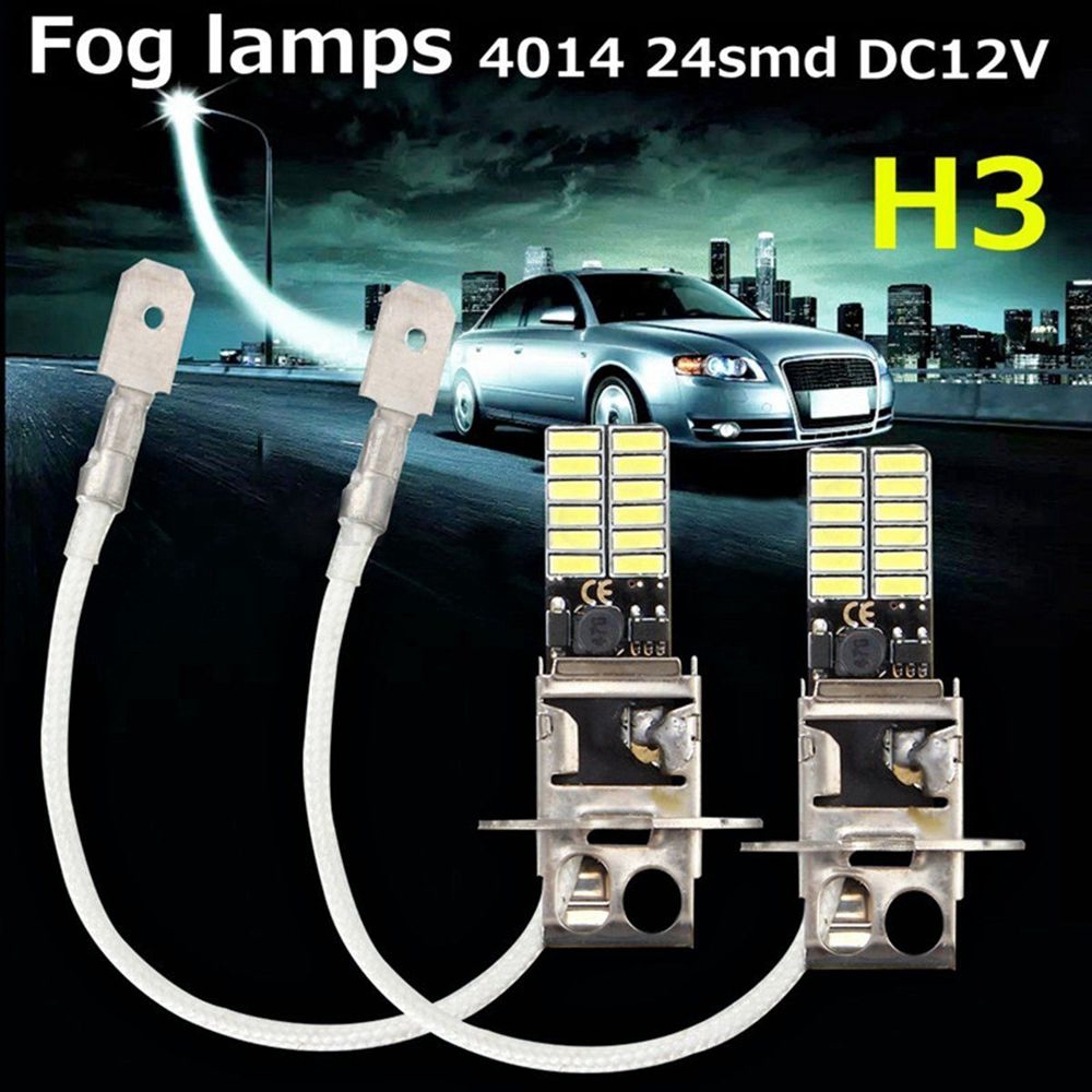 Set 2 đèn phá sương mù siêu sáng 24 bóng Led H3 6500k 4014-SMD dành cho xe hơi