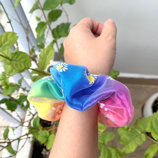 Cột tóc scrunchies voan lưới hoa cúc 2 lớp