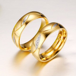 Nhẫn cưới chất liệu thép không gỉ mạ vàng 18K