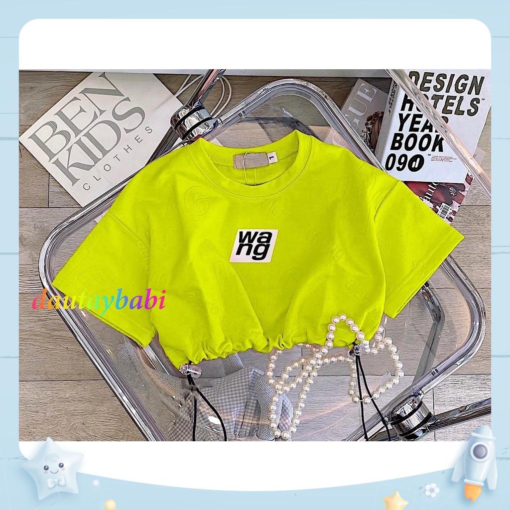 Áo croptop dây rút bé gái thun cotton mềm mịn co dãn cho bé học nhảy đi chơi đều đẹp 10-54kg