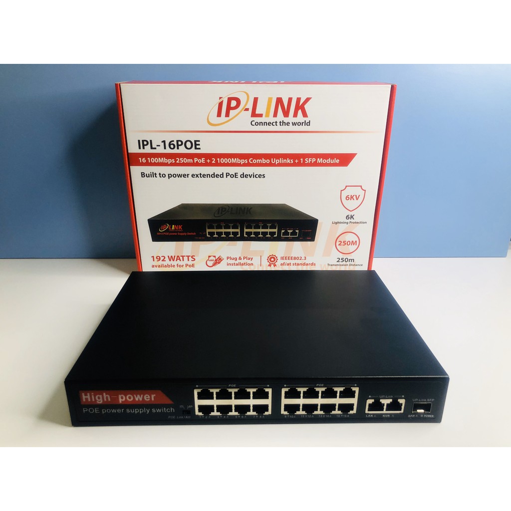 Switch chia mạng POE 16 Port IP-Link + 2 Uplink 100/1000 Mbps