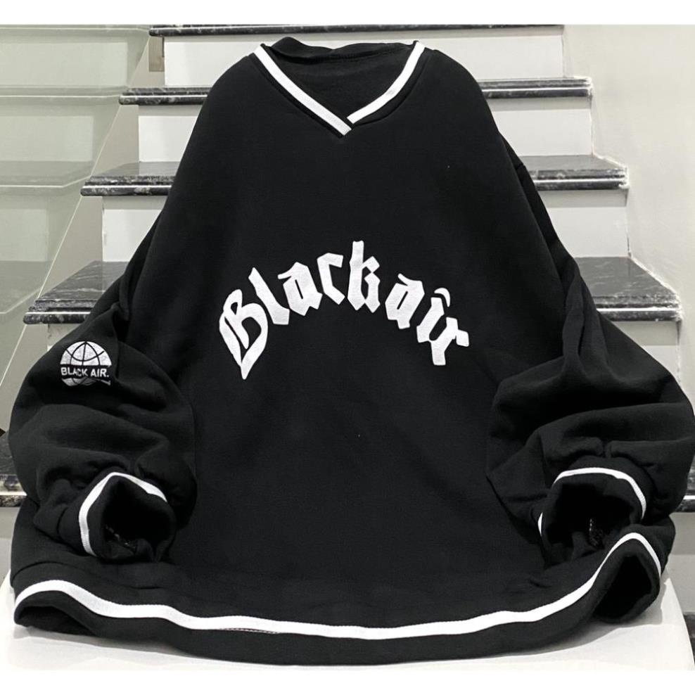 Áo Nỉ Sweater Cổ Tim Black Chất Nỉ Ngoại Form Rộng Unisex Nam Nữ Ulzzang ⚡ !