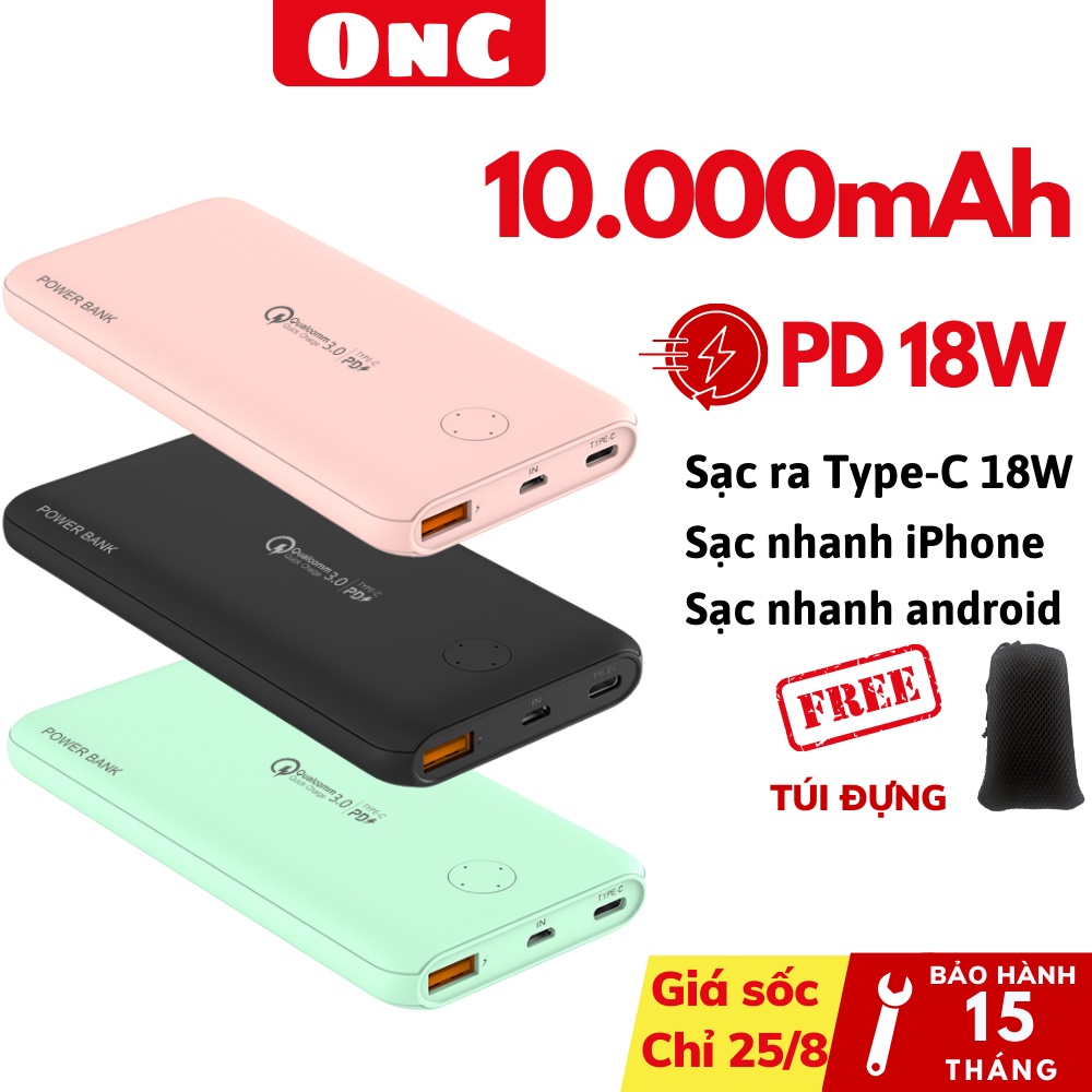 Sạc Dự Phòng 10000Mah Sạc Nhanh 18W Pd - Qc 3.0 Bảo Hành 15 Tháng