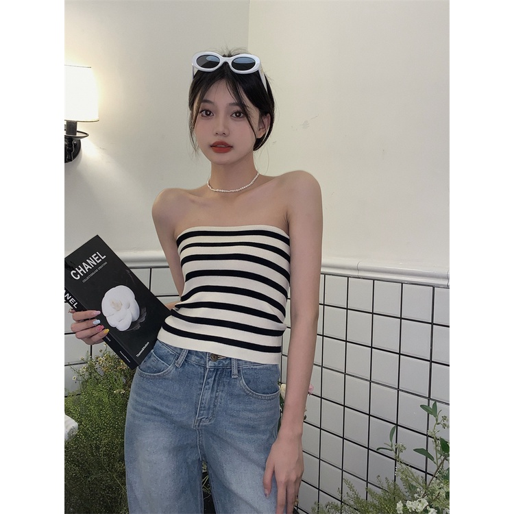 HUANG YOYO Áo Thun Nữ Dài Tay Cổ Tròn Sọc Ngang Thời Trang Hàn