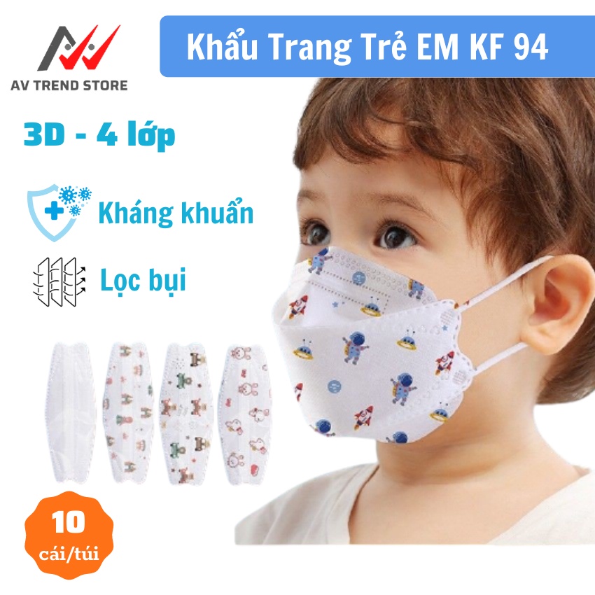 Khẩu trang cho bé KF94 thiết kế 4D che kín loại bỏ bụi mịn thoáng khí - vstyle