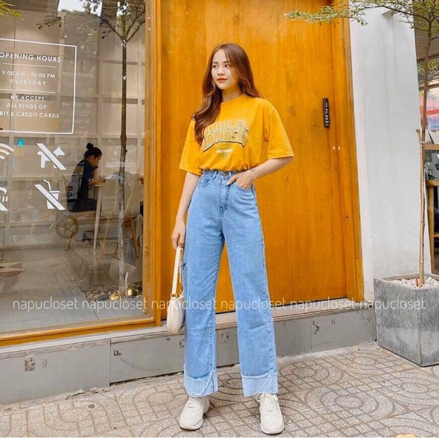 Quần jeans ống suông lật lai qq661