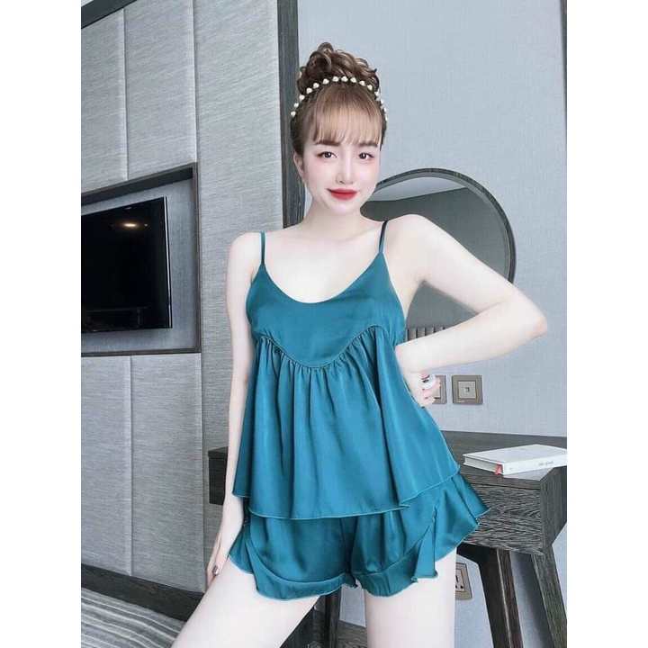 Bộ đồ ngủ nữ 2 dây dễ thương TUTA quần đùi lụa satin cao cấp - MK01