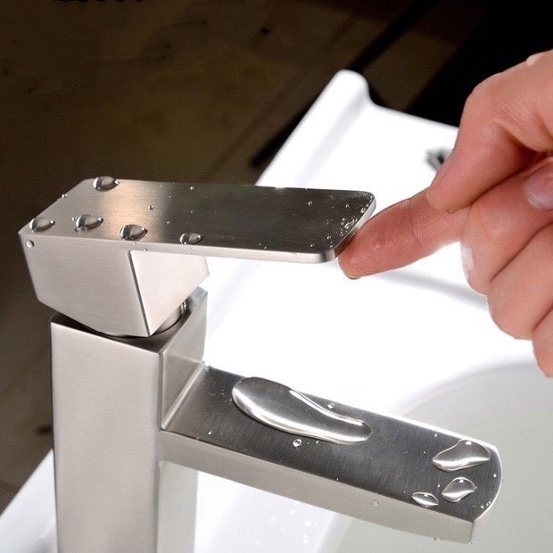 Vòi bồn rửa mặt, vòi Lavabo nóng lạnh inox 304 mờ thiết kế thân vuông chắc chắn phân loại 20cm và 30 cm kèm dây NL