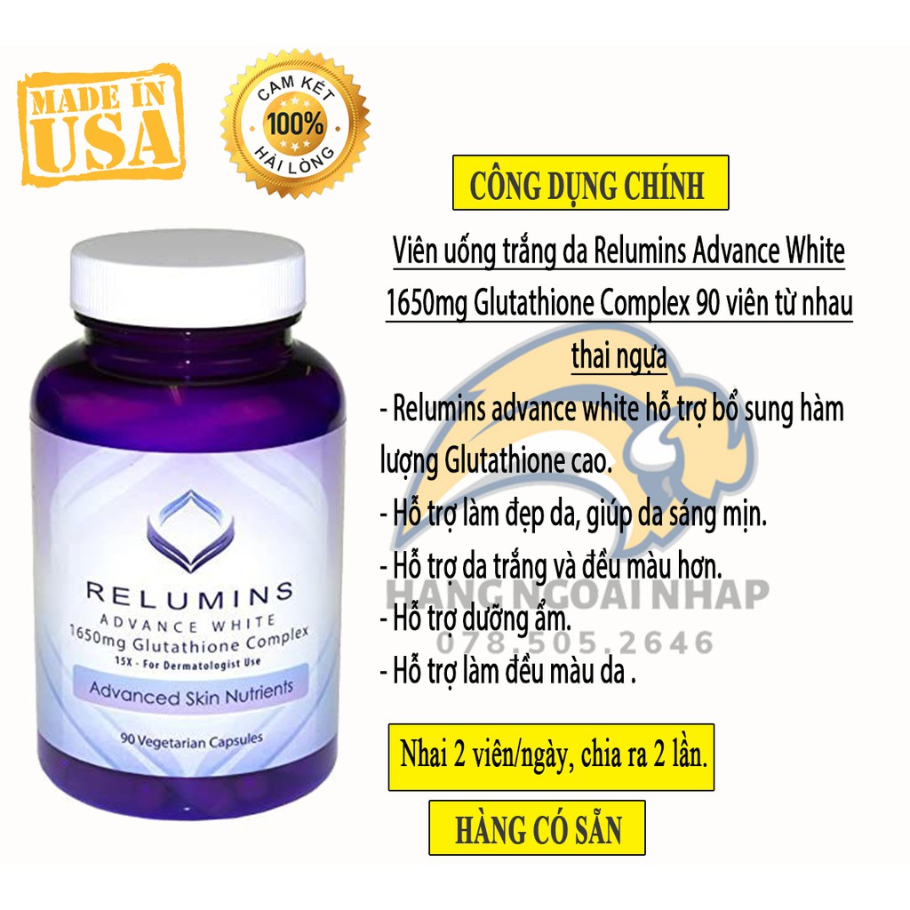 Viên uống trắng sáng da Relumins Advance White 1650mg Glutathione Complex 15x.