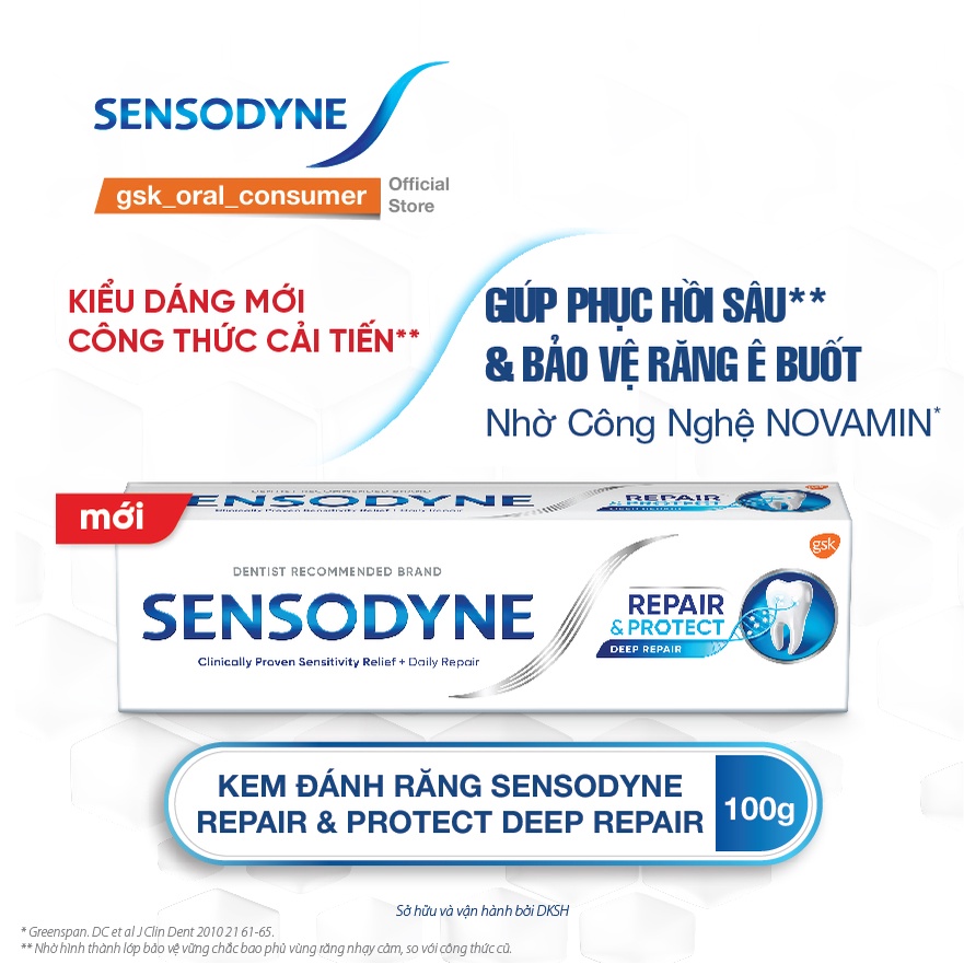 Kem đánh răng giảm ê buốt Sensodyne phục hồi sâu nhờ công nghệ Novamin Repair Protect Deep Repair 100g/tuýp
