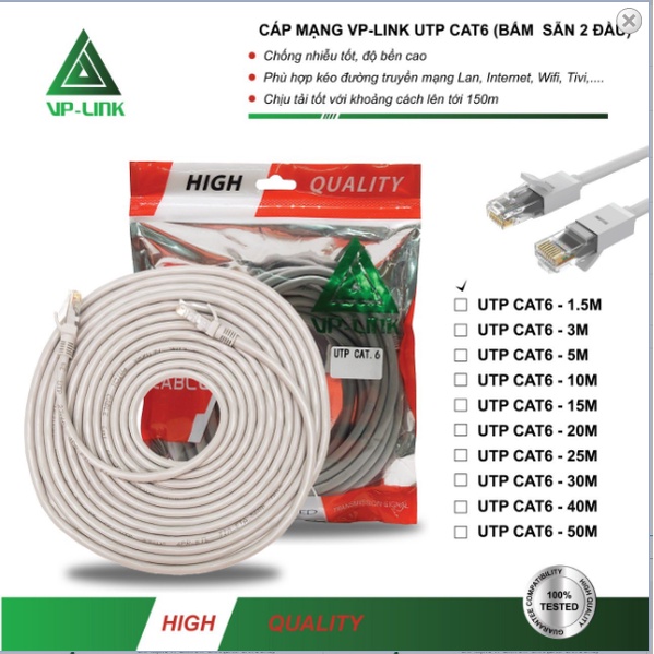 Cable Lan VP-Link Cat 6E Bấm Sẵn Dây Đúc 2 Đầu Mạng Siêu Chắc Chắn