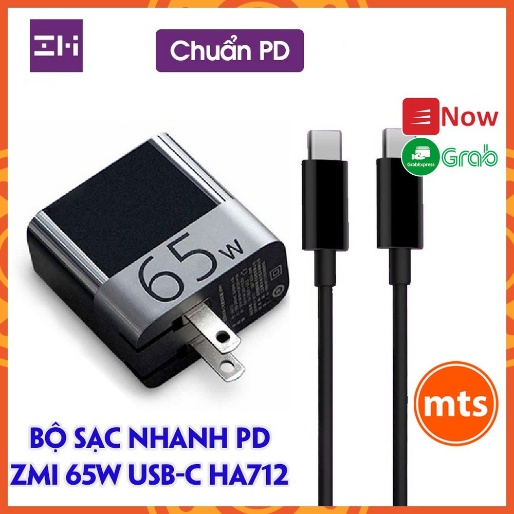 Bộ sạc nhanh PD ZMI 65W 1 Cổng USB-C HA712 Đen cho Macbook, iPad, iPhone, dòng Android, Laptop hỗ trợ PD - Minh Tín Shop