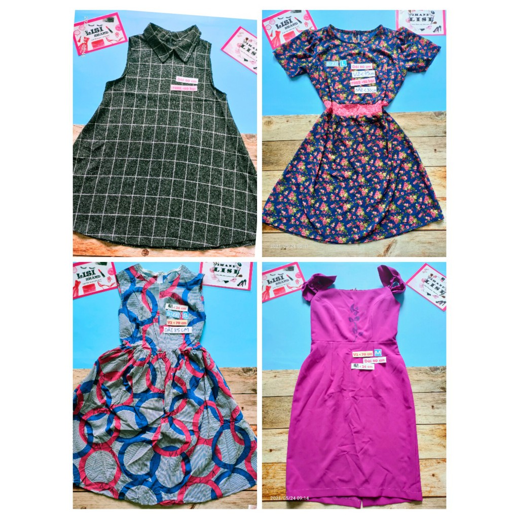 062021 BST ĐẦM 2HAND DỄ THƯƠNG XÒE CARO/ ĐẦM HOA XANH/ HỌA TIẾT XANH DƯƠNG/ ĐẦM TAY NƠ TÍM