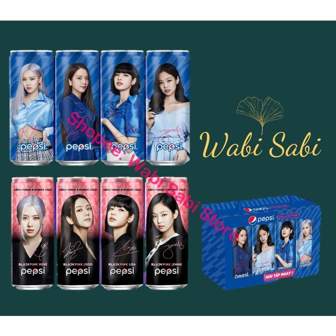 [WABI SABI] combo 4 lon PEPSI x 𝔹𝕃𝔸ℂ𝕂ℙ𝕀ℕ𝕂 xanh [Jisoo, Jennie, Lisa, Rosé ] Việt Nam kèm chữ ký lon 330ml