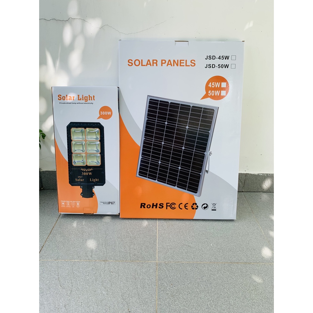 Đèn năng lượng mặt trời pin MoNo cao cấp 300W sáng như đèn điện chuyên đèn đường, sân vườn chống nước IP67