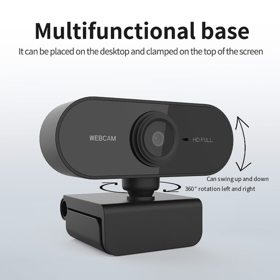 Webcam kèm mic HD 1080P có thể xoay dùng trong cuộc họp/hội nghị/gọi video/phát sóng trực tuyến dành cho máy tính PC