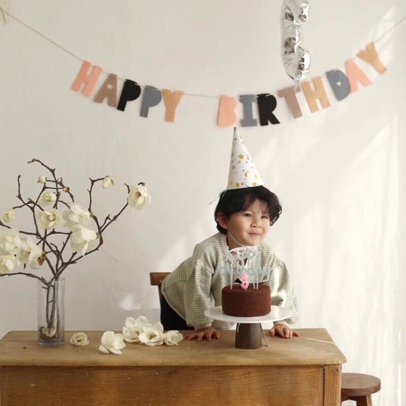 [ Mẫu mới] Dây chữ Happy Birthday vải dạ tone màu Hàn Quốc trang trí sinh nhật